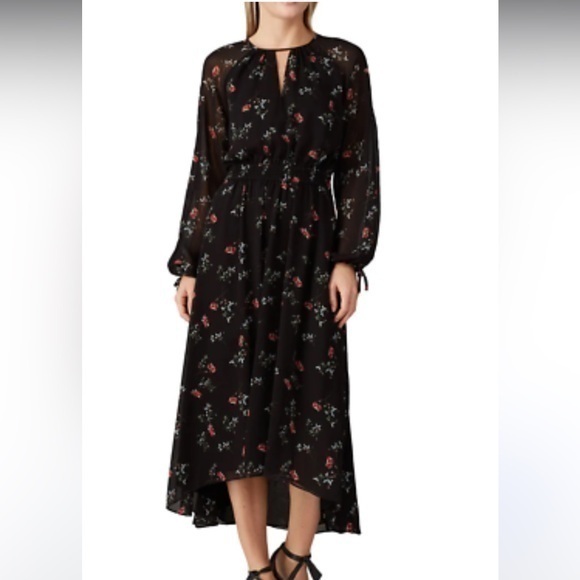 Great Jones Dress Floral Print Long Tie Sleeve Chiffon